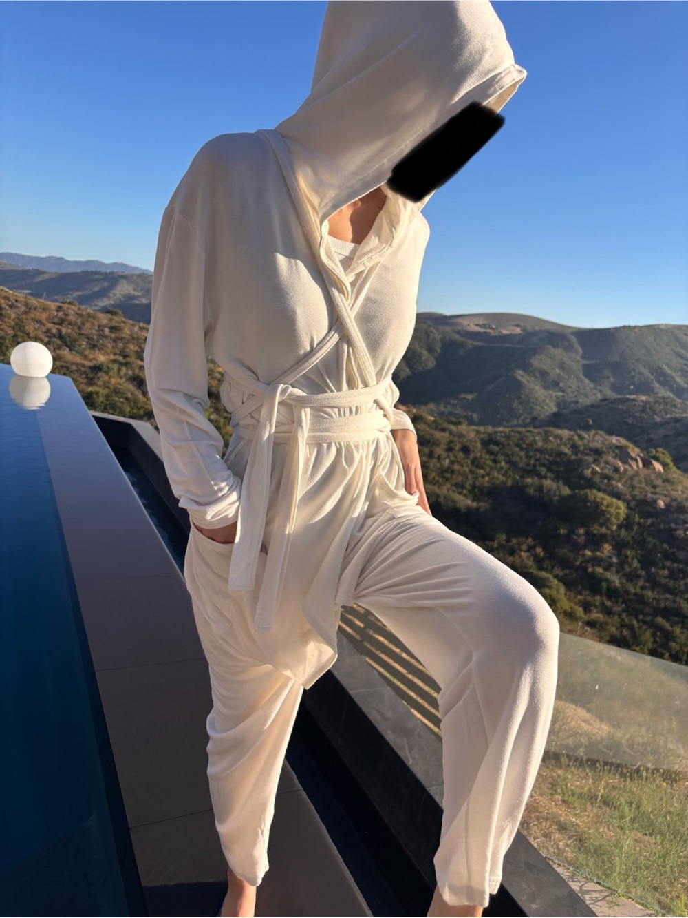 Onepiece Norway Bamboo Yarn White Hooded Loungewear Jumpsuit